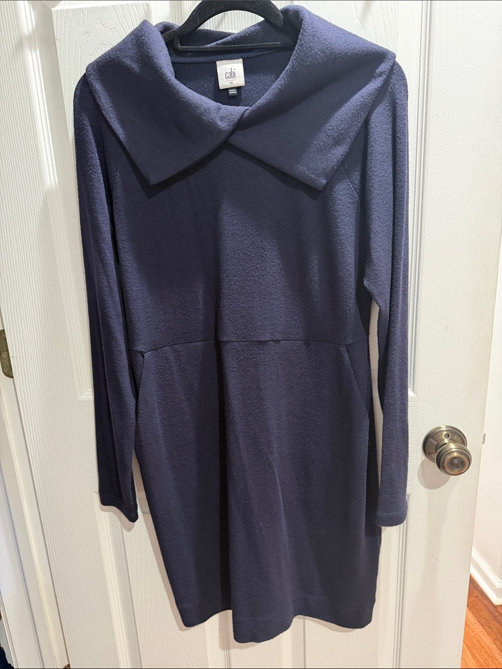 CAbi Navy Long-Sleeve Collared Knit Dress